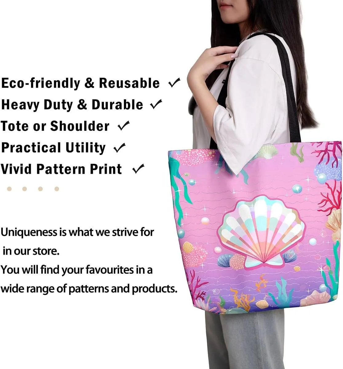 Rainbow Unicorn Canvas Tote Bag,Pastel Pink Kawaii Shoulder Bag Cute Horse Princess Cartoon Animal Shoulder Bag