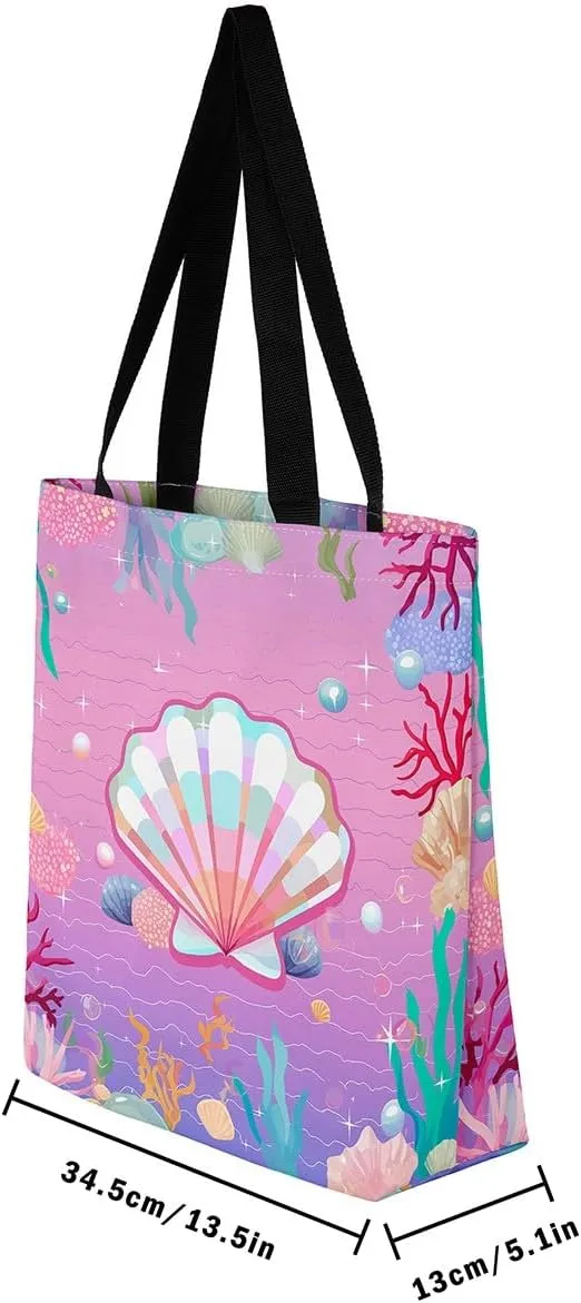 Rainbow Unicorn Canvas Tote Bag,Pastel Pink Kawaii Shoulder Bag Cute Horse Princess Cartoon Animal Shoulder Bag