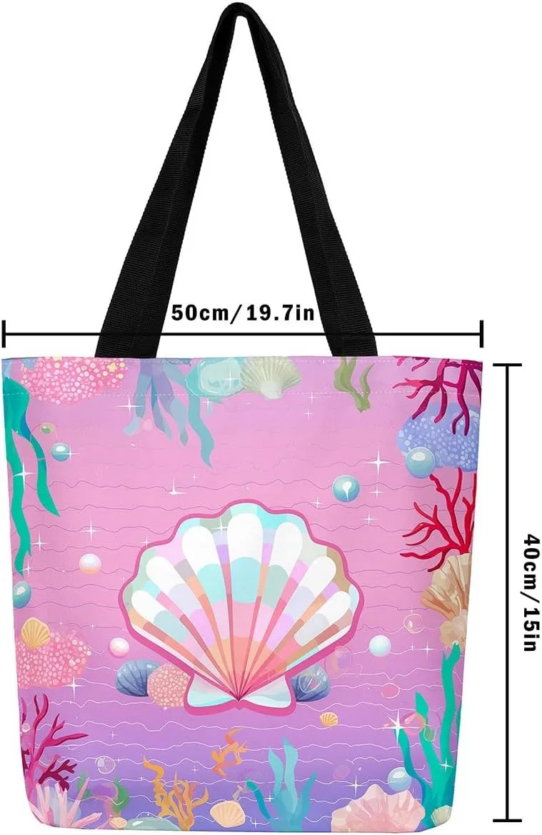 Rainbow Unicorn Canvas Tote Bag,Pastel Pink Kawaii Shoulder Bag Cute Horse Princess Cartoon Animal Shoulder Bag