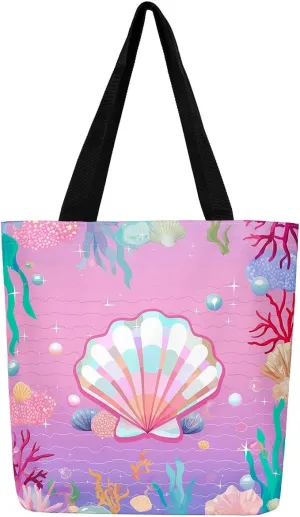 Rainbow Unicorn Canvas Tote Bag,Pastel Pink Kawaii Shoulder Bag Cute Horse Princess Cartoon Animal Shoulder Bag