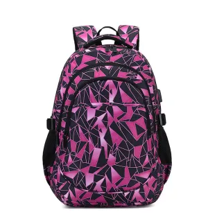 Red 30*12*40Cm School Bag Travel Backpack Student Schoolbag With Usb Interface Zf1164
