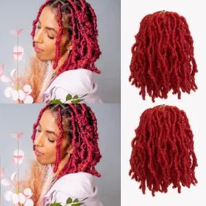 Red Faux Locs 8 Inch Soft Locs Crochet Hair for Kids, Pre-looped Short Goddess Locs Crochet Hair Extensions for Women(8Inch, 6Packs)