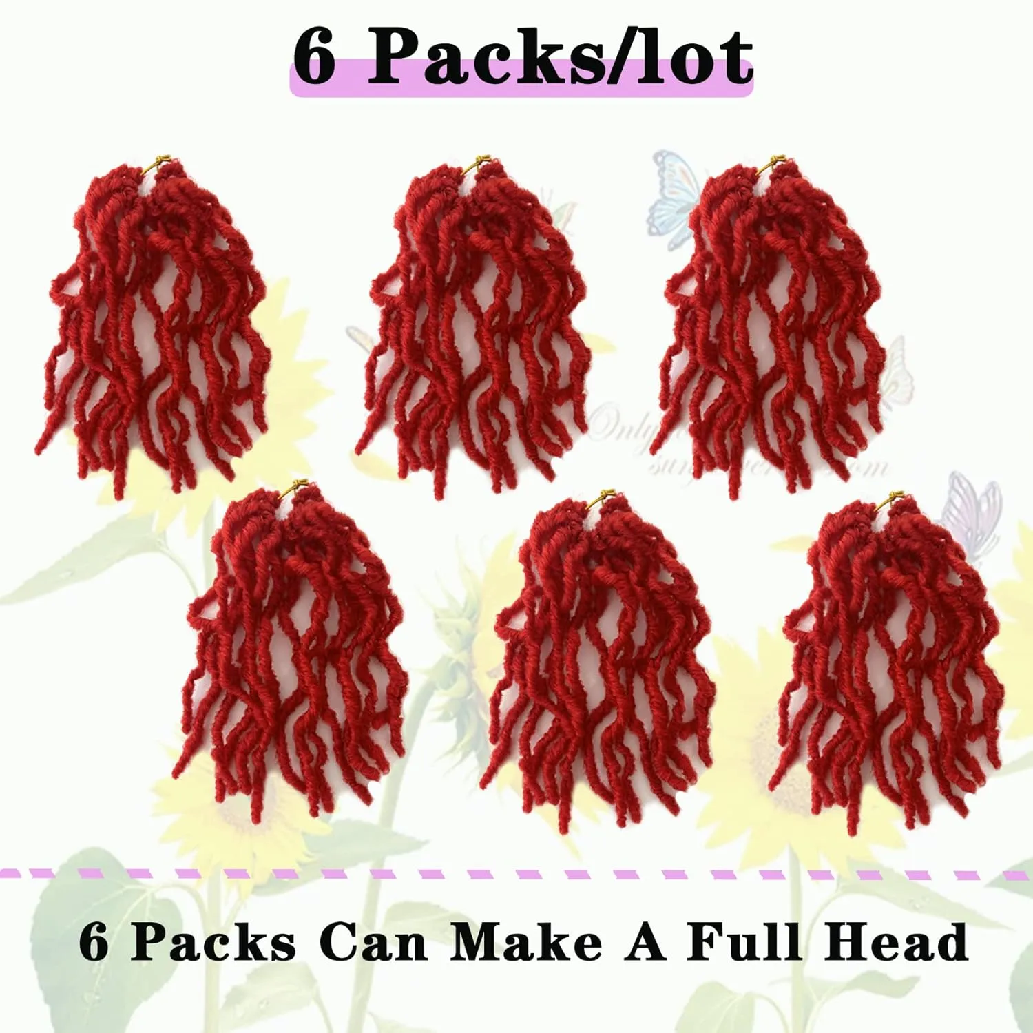 Red Faux Locs 8 Inch Soft Locs Crochet Hair for Kids, Pre-looped Short Goddess Locs Crochet Hair Extensions for Women(8Inch, 6Packs)