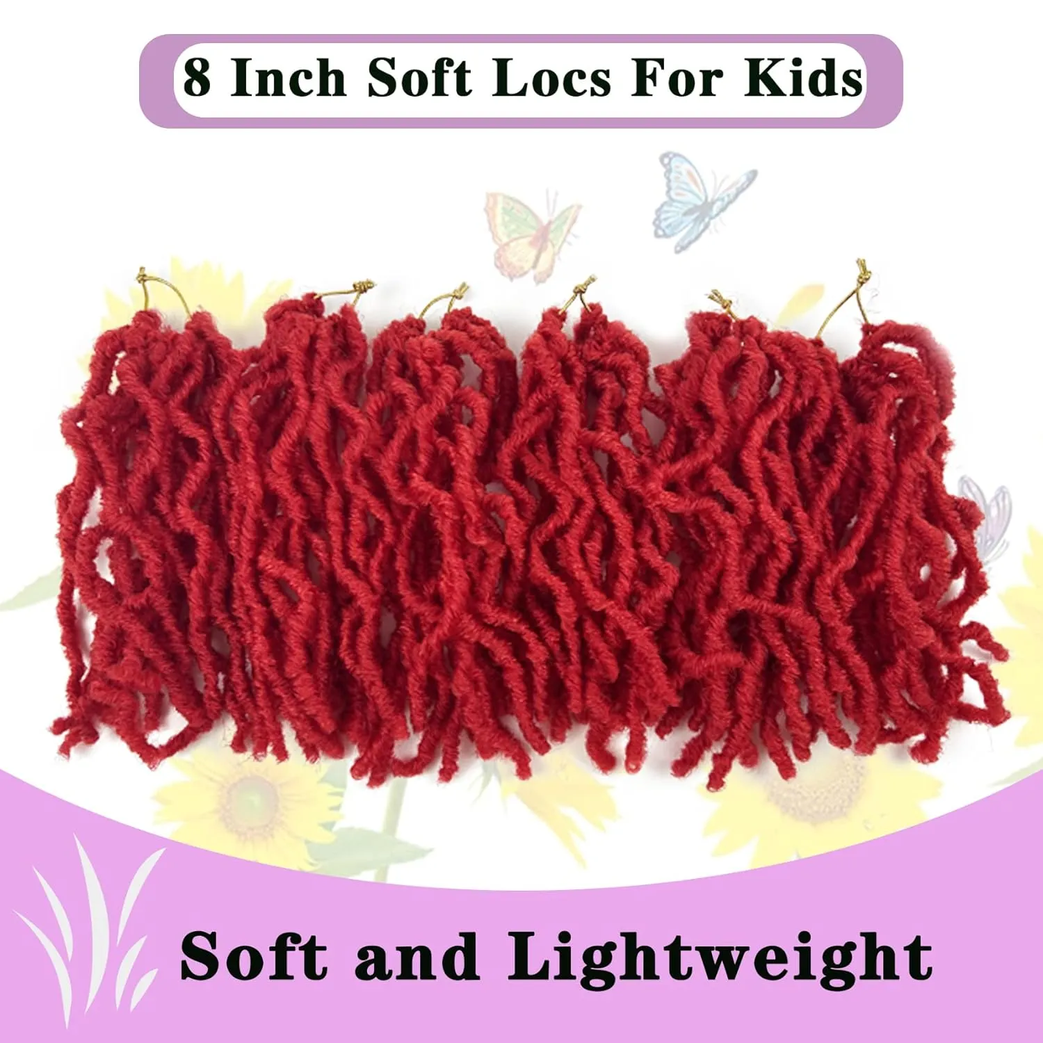 Red Faux Locs 8 Inch Soft Locs Crochet Hair for Kids, Pre-looped Short Goddess Locs Crochet Hair Extensions for Women(8Inch, 6Packs)