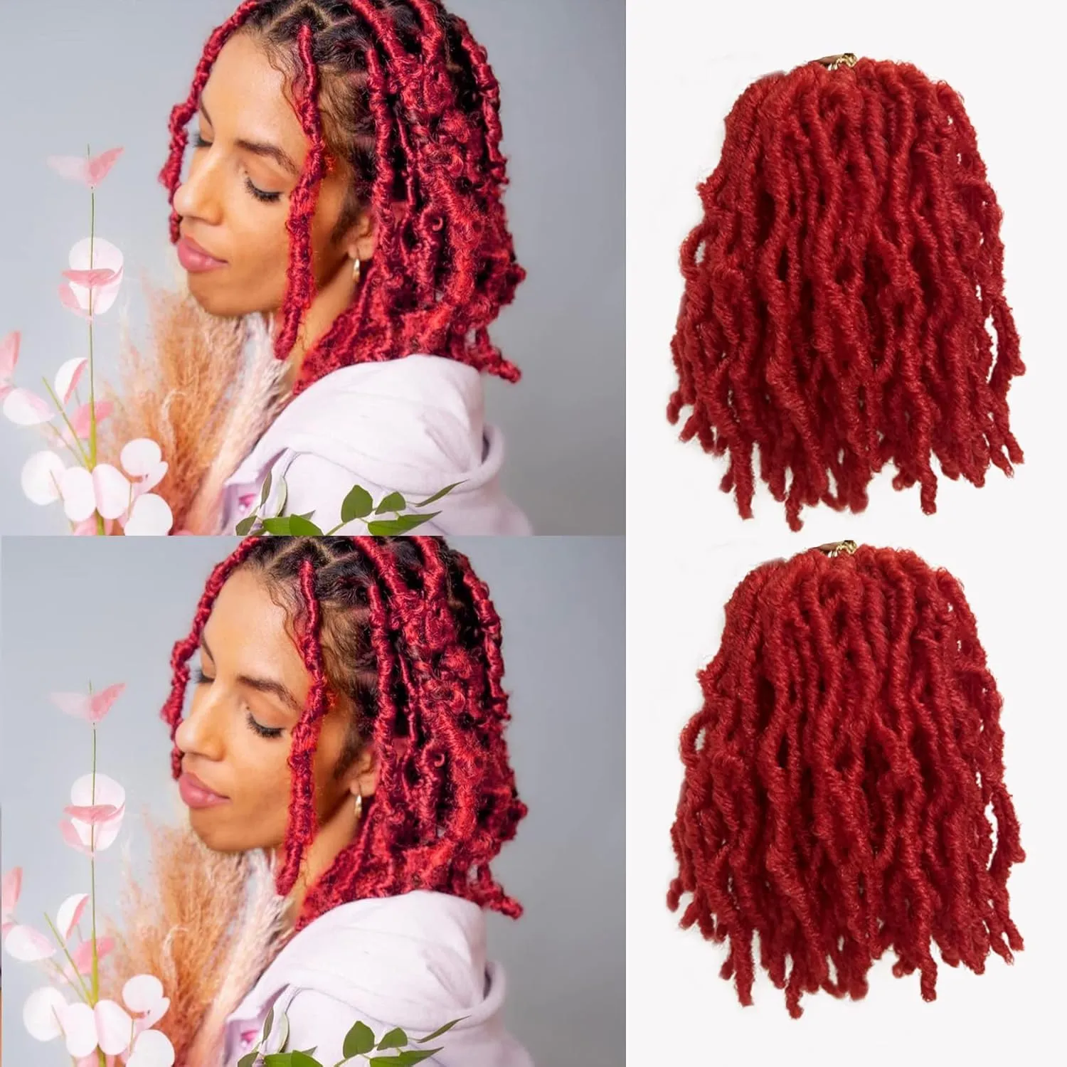 Red Faux Locs 8 Inch Soft Locs Crochet Hair for Kids, Pre-looped Short Goddess Locs Crochet Hair Extensions for Women(8Inch, 6Packs)