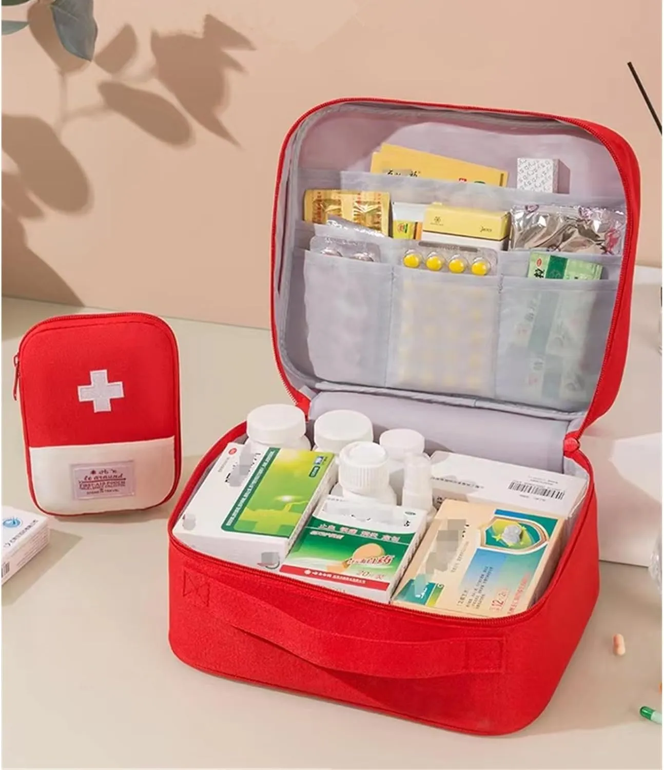 Red First Aid Bag Empty 1st Aid Bag Medical Travel Case First Responder Emergency Storage Compact Medicine Bags for Car Home Office Kitchen Sport Outdoors (Red)