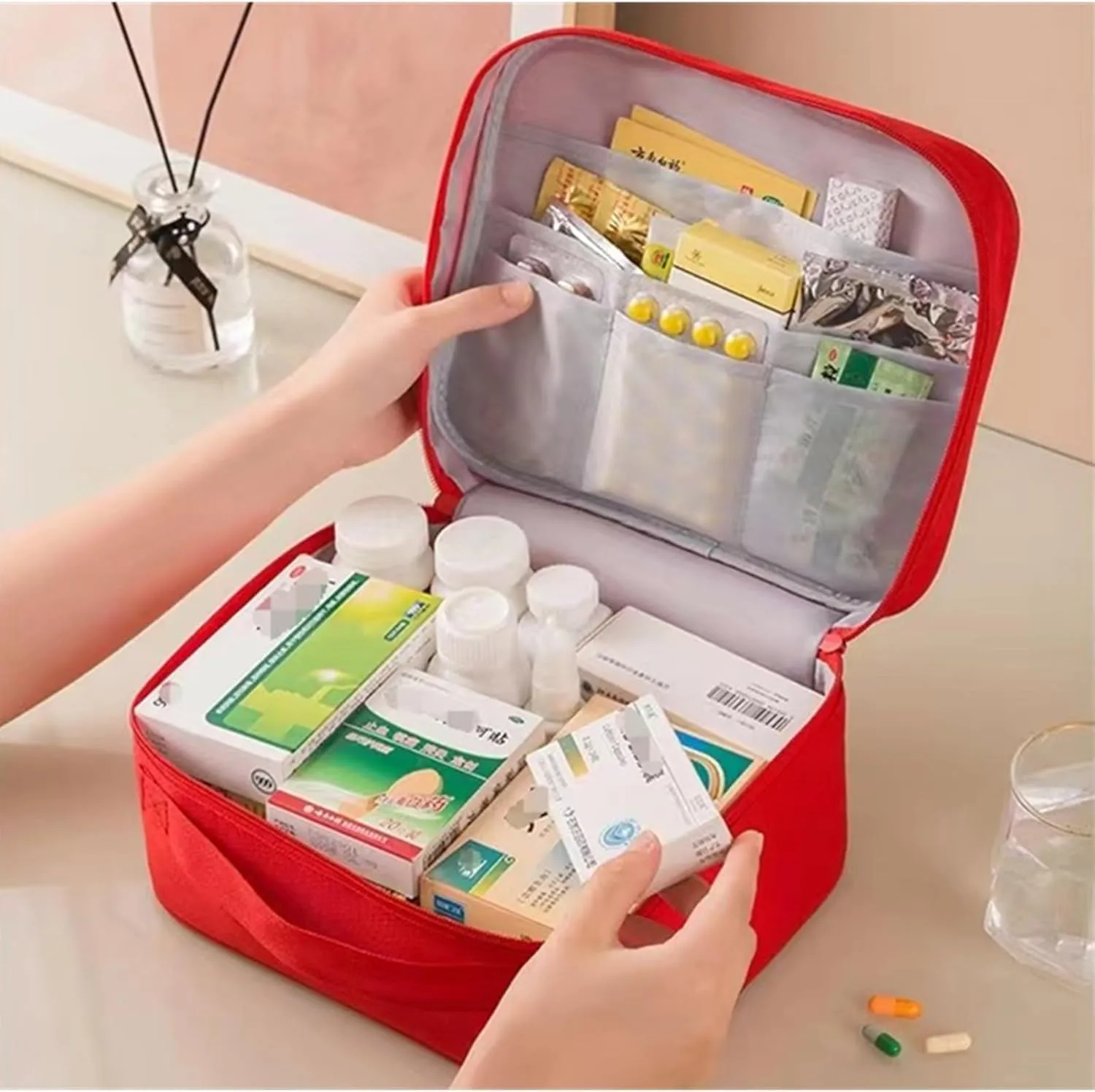 Red First Aid Bag Empty 1st Aid Bag Medical Travel Case First Responder Emergency Storage Compact Medicine Bags for Car Home Office Kitchen Sport Outdoors (Red)