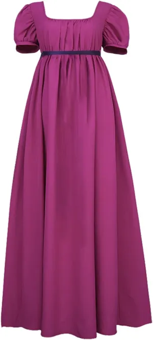 Regency Dresses for Women with Satin Sash Ruffled Puff Sleeve Empire Waist Dress Gown