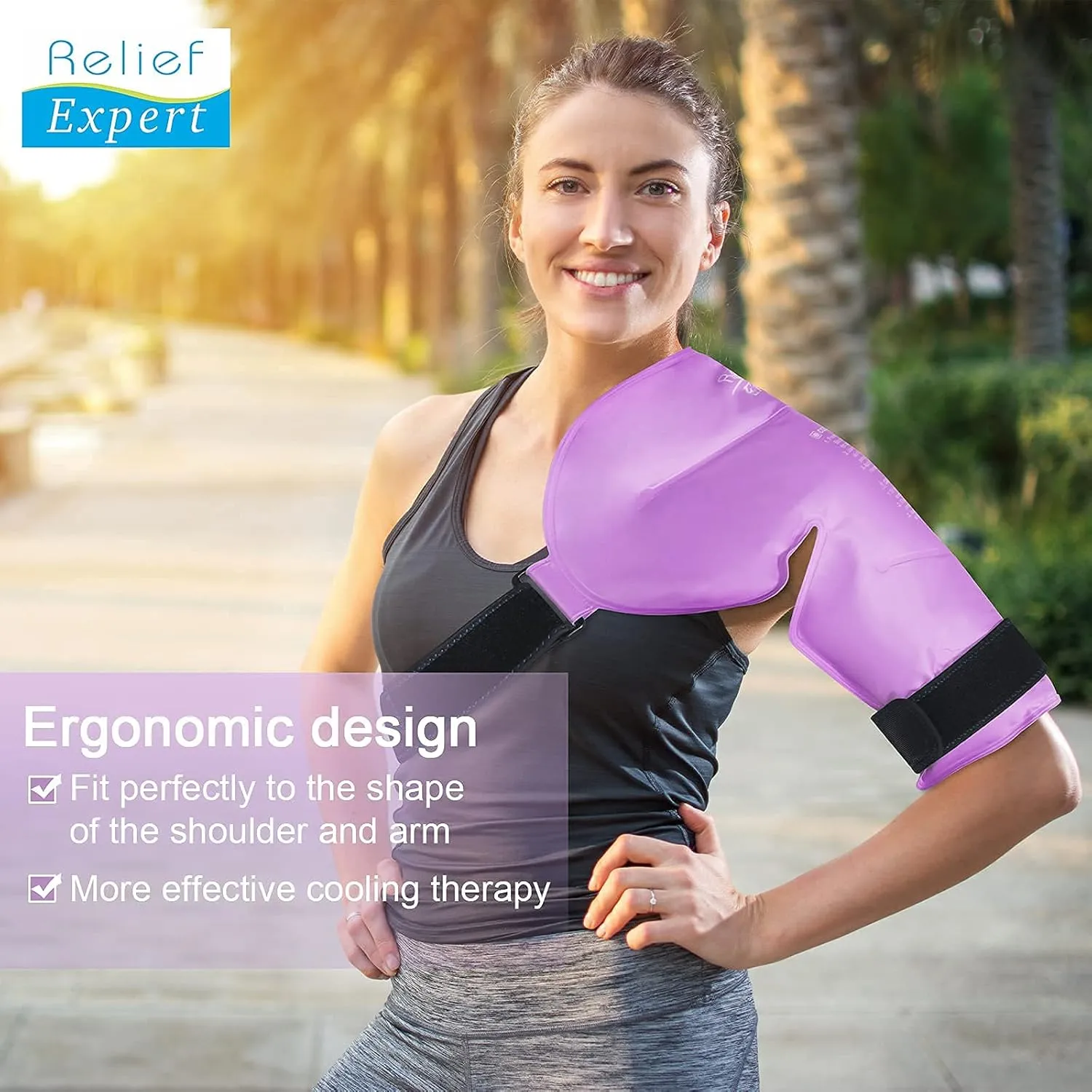 Relief Expert Extra Large Shoulder Ice Pack Wrap Reusable Rotator Cuff Cold Compression for Left or Right Shoulder and Upper Arm, Large Gel Cold Pack Wrap for Arm with Soft Plush Lining - Pink