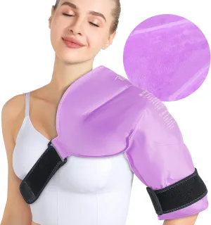 Relief Expert Extra Large Shoulder Ice Pack Wrap Reusable Rotator Cuff Cold Compression for Left or Right Shoulder and Upper Arm, Large Gel Cold Pack Wrap for Arm with Soft Plush Lining - Pink