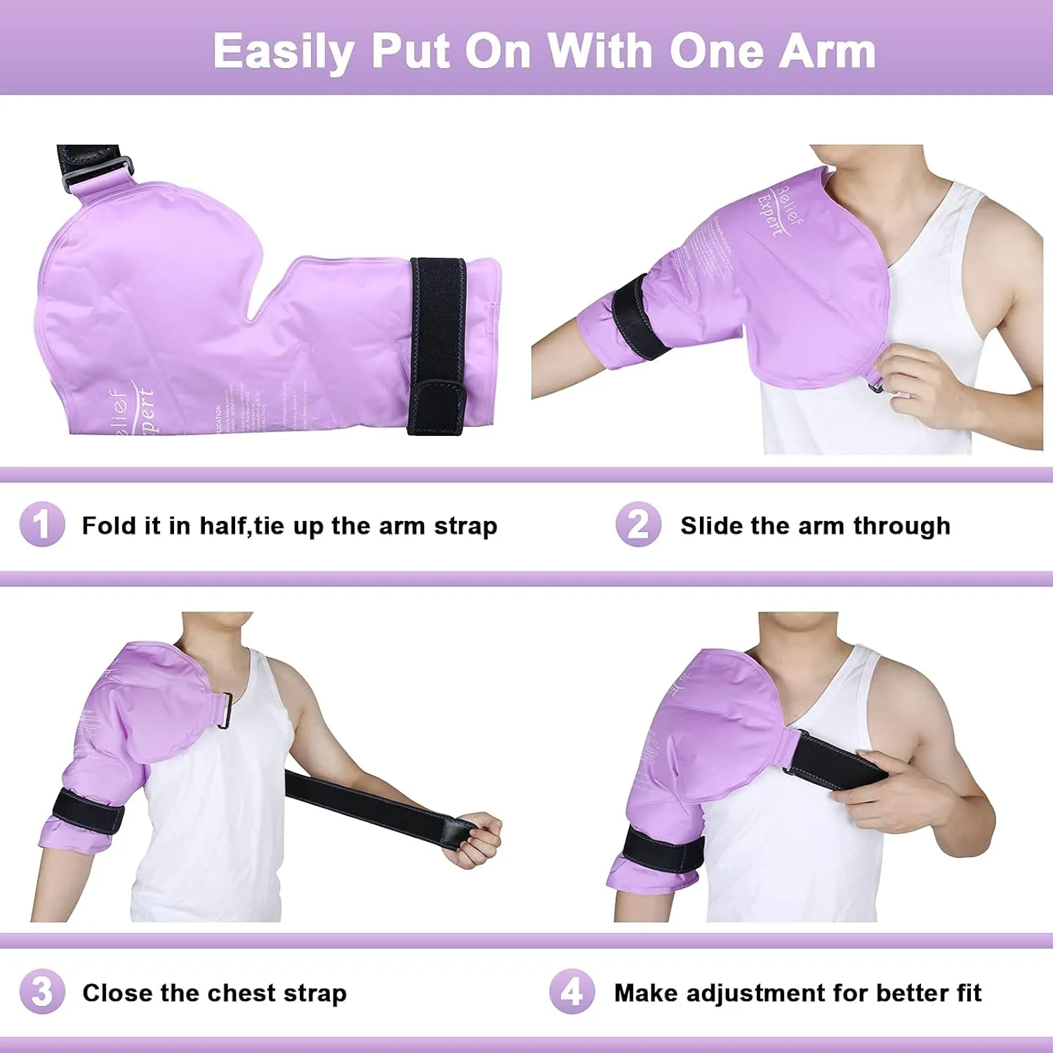 Relief Expert Extra Large Shoulder Ice Pack Wrap Reusable Rotator Cuff Cold Compression for Left or Right Shoulder and Upper Arm, Large Gel Cold Pack Wrap for Arm with Soft Plush Lining - Pink