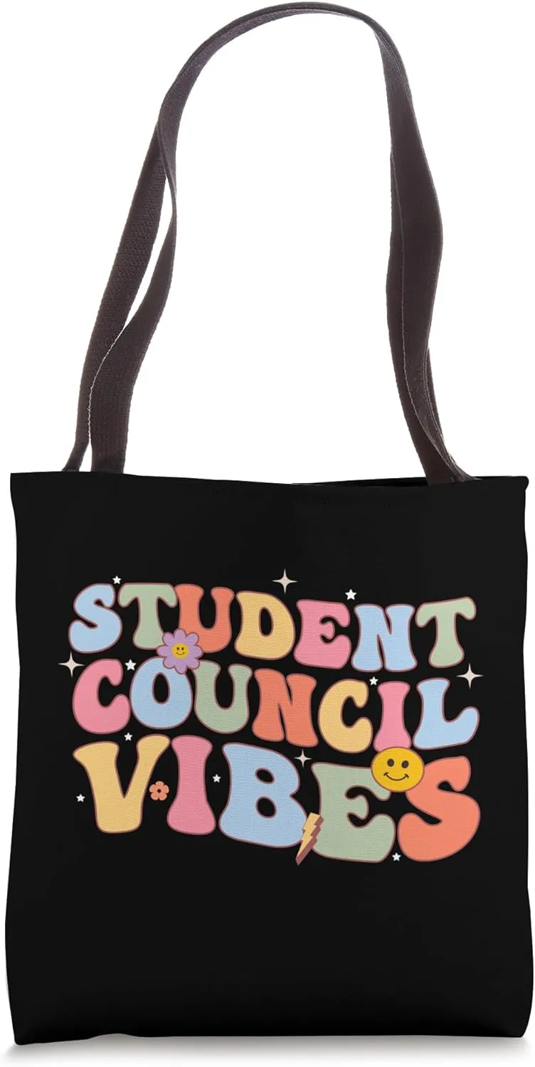 Retro Groovy Student Council Vibes, School Student Council Tote Bag