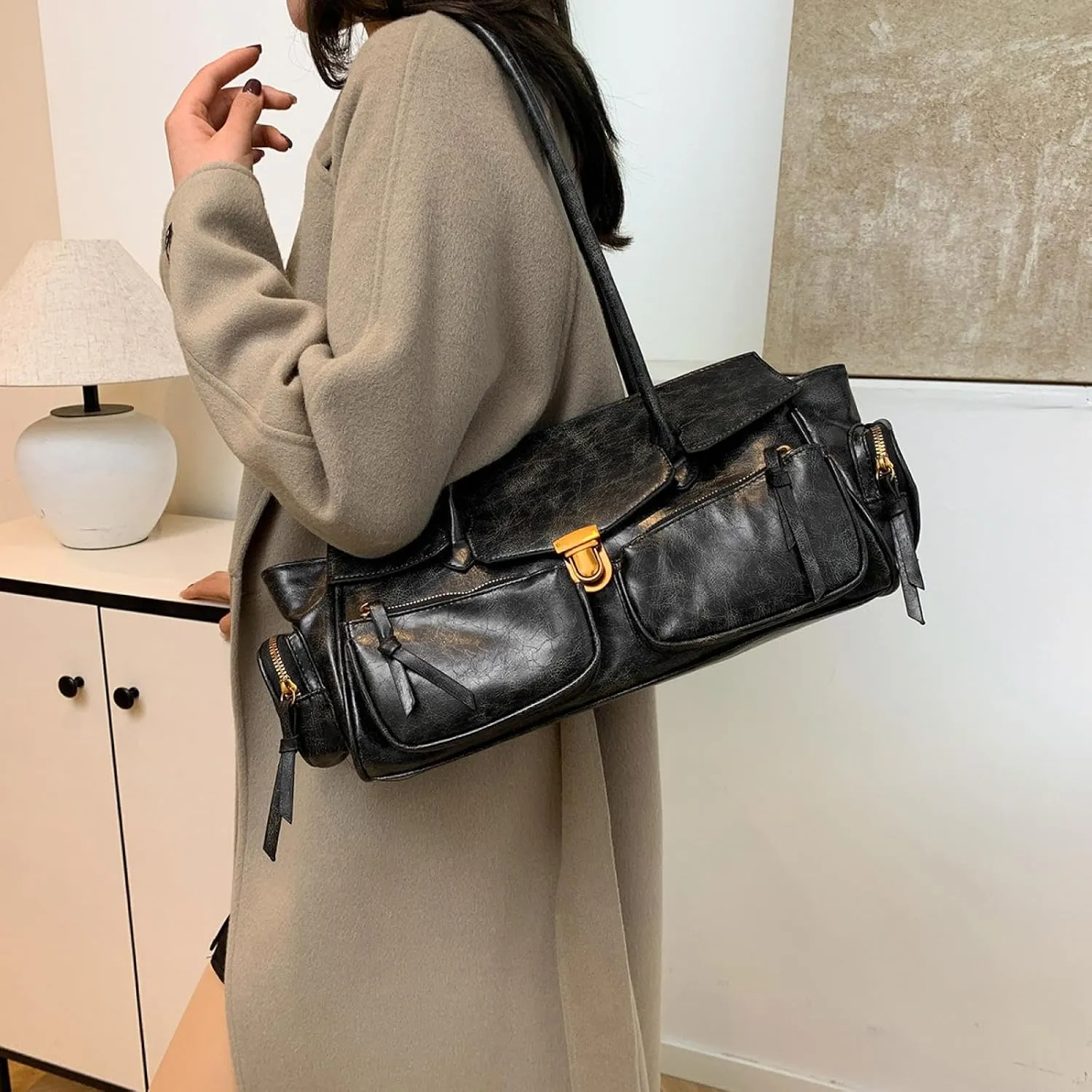 Retro Large Capacity Multi-functional Y2k Women's Tote Bag - Stylish Hobo Shoulder Bag with Multiple Pockets