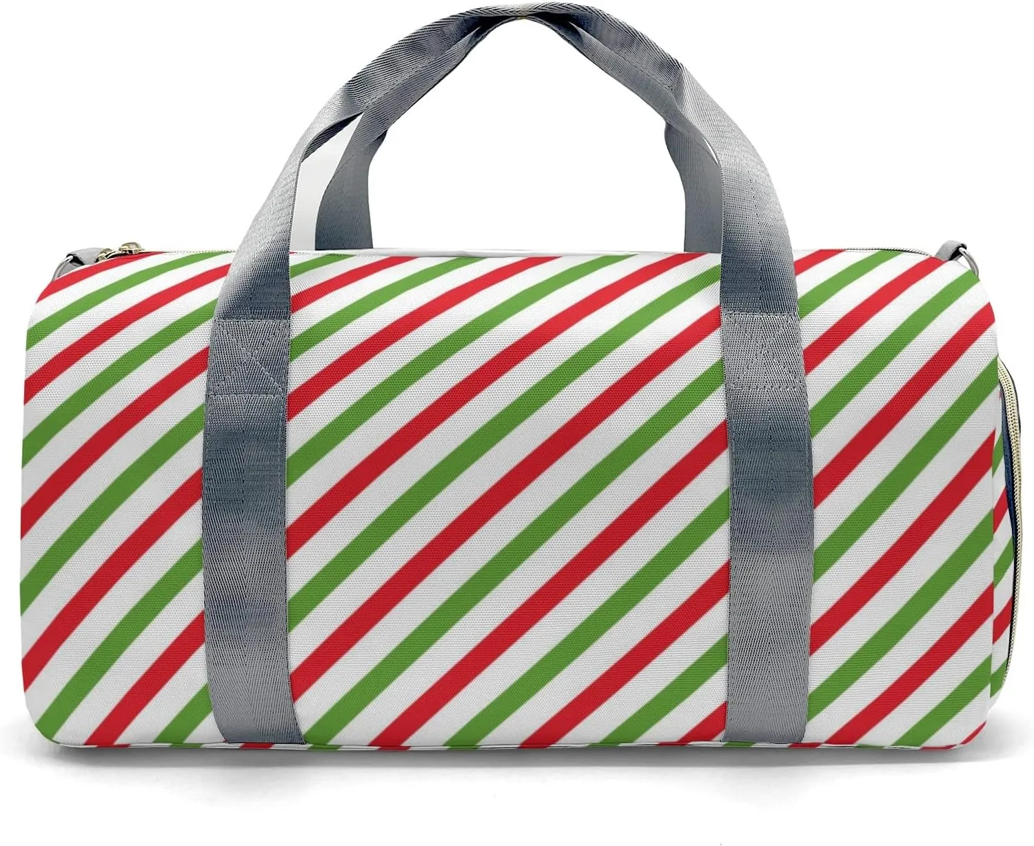 Retro Red Green Stripes Personalized Duffel Bag with Name Custom Travel Bag for Woman Men Sports Gym Dance Bags Wet Dry Pockets Shoes Compartment Overnight Weekend Bag