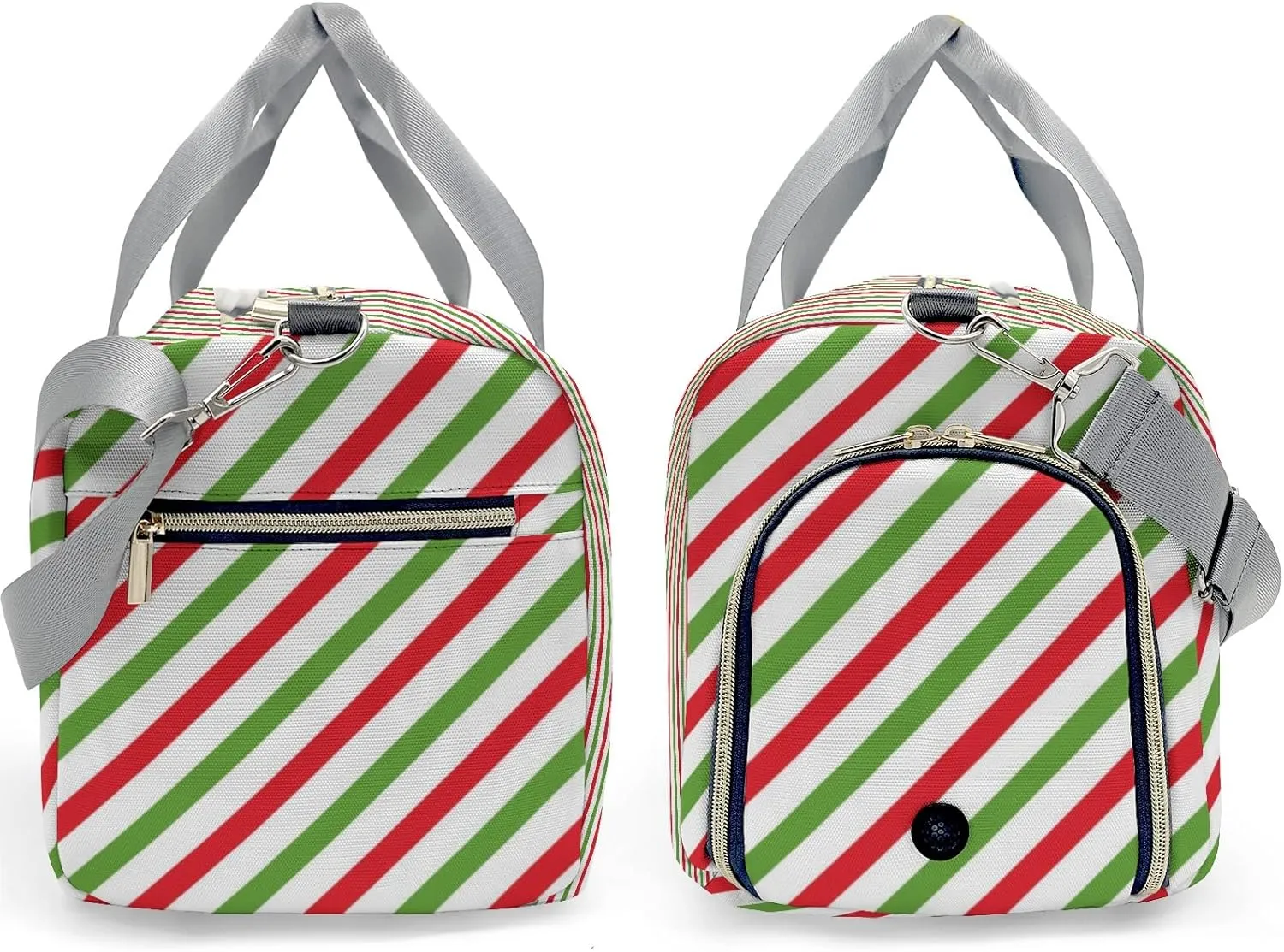 Retro Red Green Stripes Personalized Duffel Bag with Name Custom Travel Bag for Woman Men Sports Gym Dance Bags Wet Dry Pockets Shoes Compartment Overnight Weekend Bag