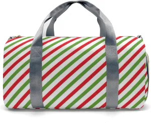 Retro Red Green Stripes Personalized Duffel Bag with Name Custom Travel Bag for Woman Men Sports Gym Dance Bags Wet Dry Pockets Shoes Compartment Overnight Weekend Bag