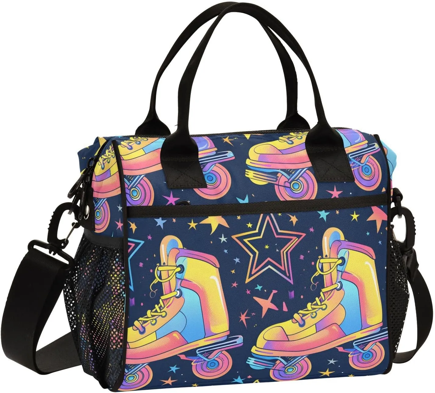 Retro Rollers Skates Disco Lunch Bag Women Cooler Bags Lunch Tote Bags for Men Reusable Insulated Lunch Box Crossbody with Shoulder Strap Leakproof Work Picnic S