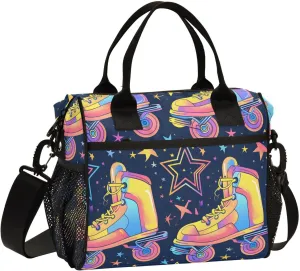 Retro Rollers Skates Disco Lunch Bag Women Cooler Bags Lunch Tote Bags for Men Reusable Insulated Lunch Box Crossbody with Shoulder Strap Leakproof Work Picnic S
