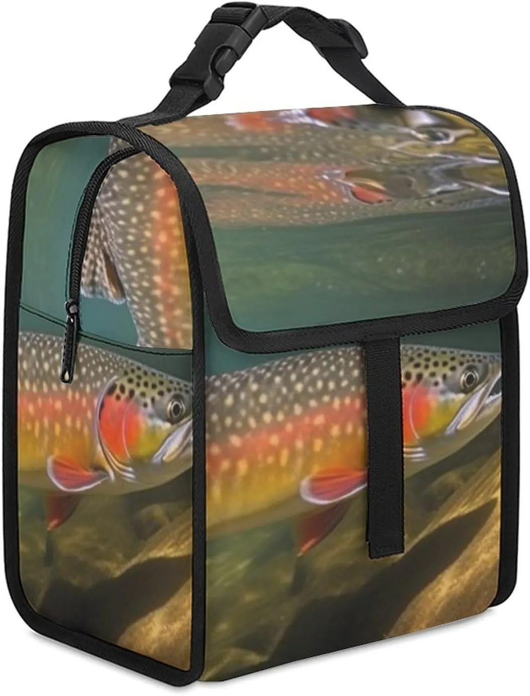 Reusable Lunch Bag for Women Lunch Tote Bags Insulated Lunch Box for Men Lunchbox Brook Trout Fly Fishing Lunch Cooler Bag Leakproof Lunch Container for Work Picnic Travel