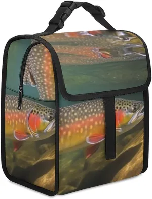 Reusable Lunch Bag for Women Lunch Tote Bags Insulated Lunch Box for Men Lunchbox Brook Trout Fly Fishing Lunch Cooler Bag Leakproof Lunch Container for Work Picnic Travel