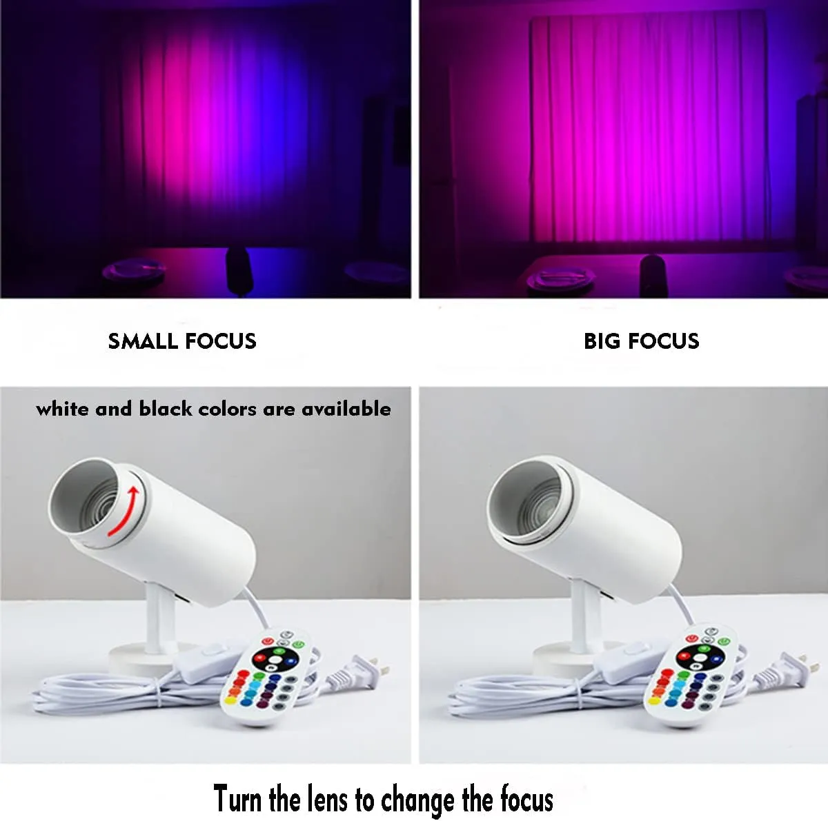 RGB Photography Lighting Spotlight LED Video Light Continuous Output Studio Lighting with Remote Adjustable Focus (Black)…