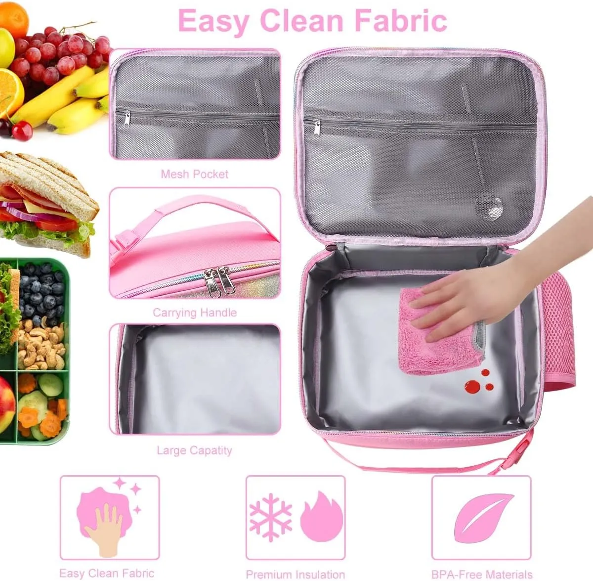 RHCPFOVR Kids Initial Lunch Bag - Insulated Lunch Box for Boys Girls,Washable Lunch Bag and Reusable Toddler Leak-proof Lunchbox for School and Daycare Pink Z
