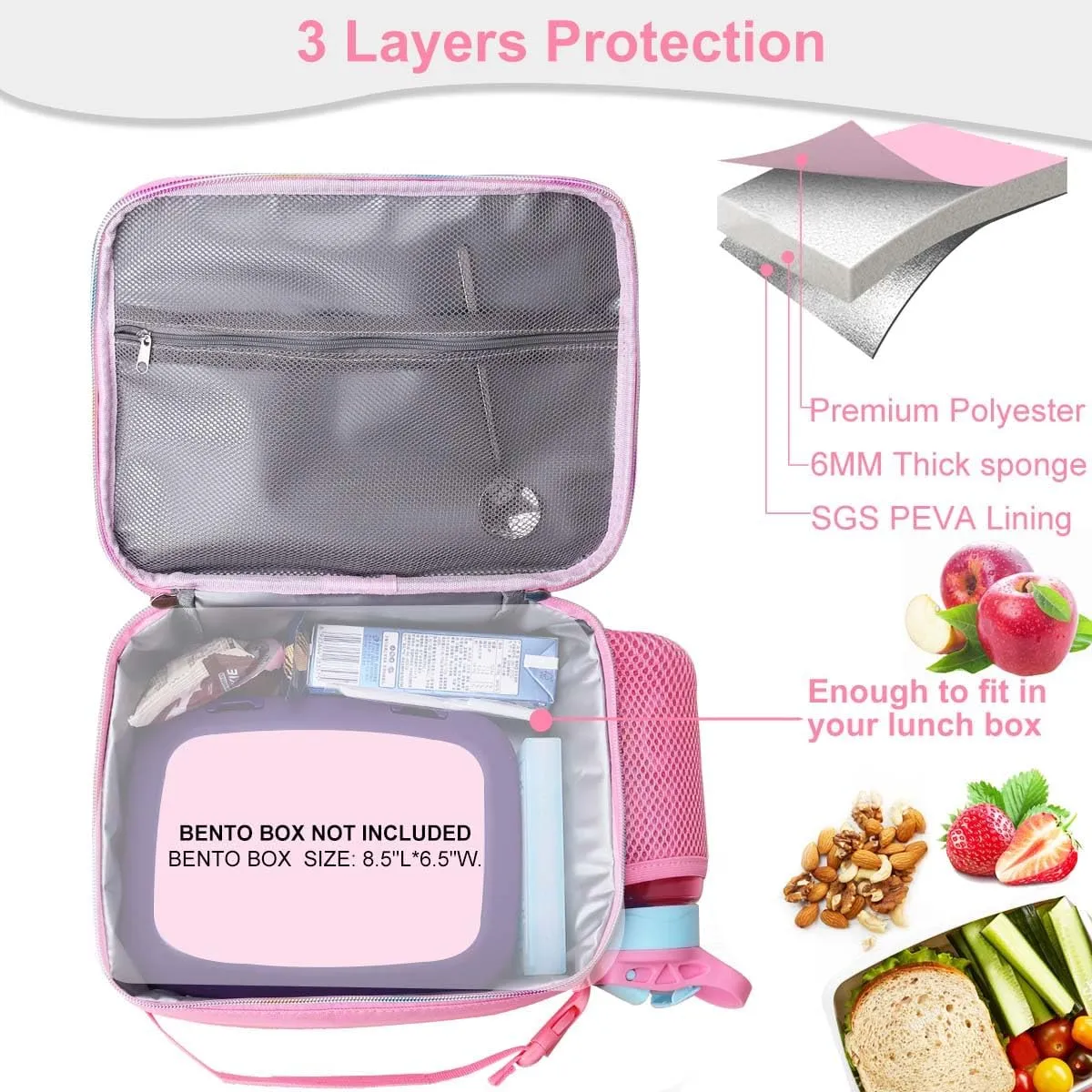 RHCPFOVR Kids Initial Lunch Bag - Insulated Lunch Box for Boys Girls,Washable Lunch Bag and Reusable Toddler Leak-proof Lunchbox for School and Daycare Pink Z