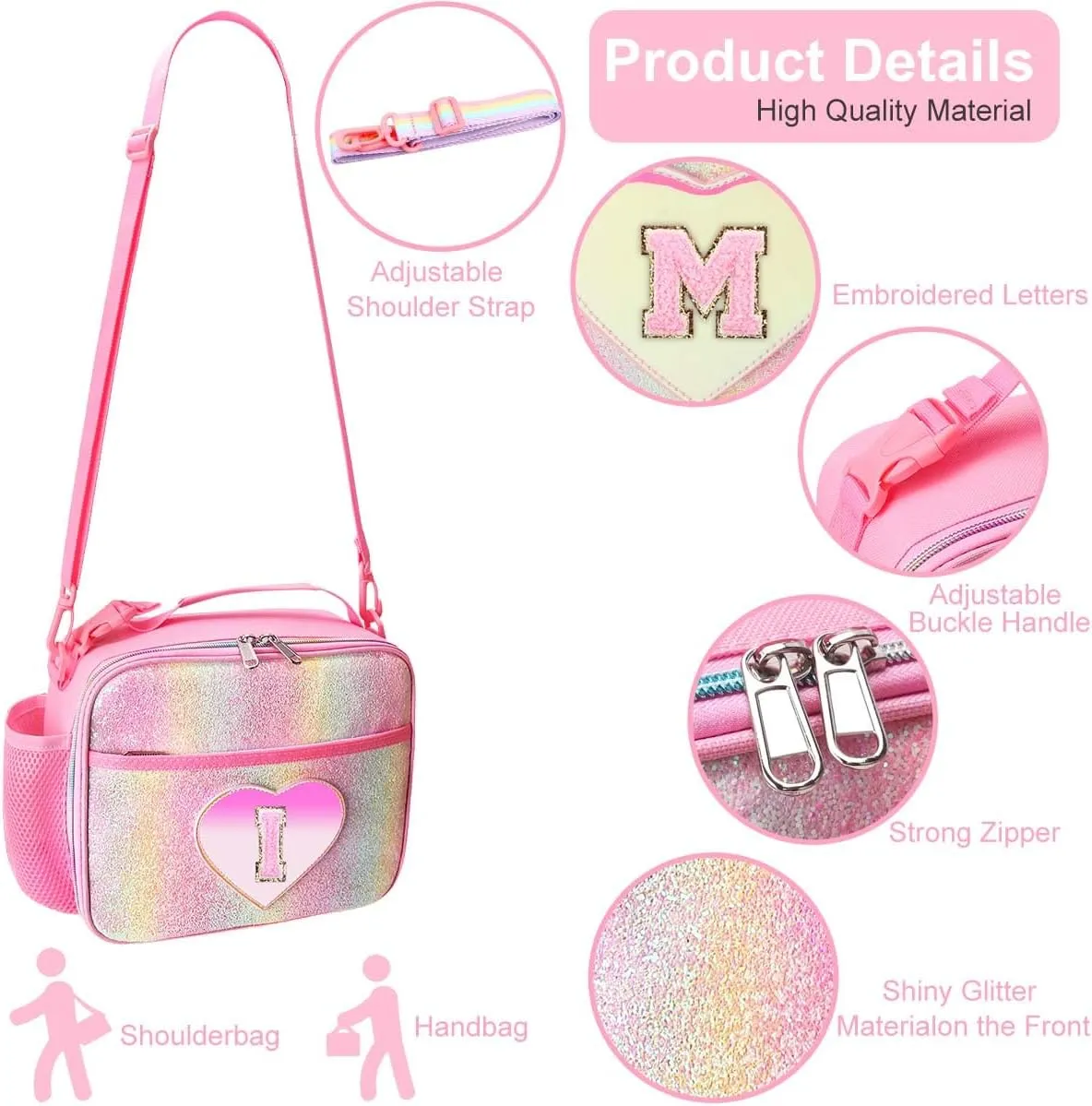 RHCPFOVR Kids Initial Lunch Bag - Insulated Lunch Box for Boys Girls,Washable Lunch Bag and Reusable Toddler Leak-proof Lunchbox for School and Daycare Pink Z