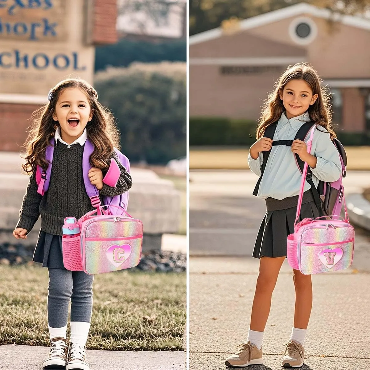 RHCPFOVR Kids Initial Lunch Bag - Insulated Lunch Box for Boys Girls,Washable Lunch Bag and Reusable Toddler Leak-proof Lunchbox for School and Daycare Pink Z