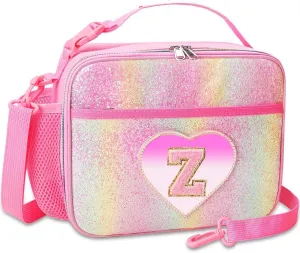 RHCPFOVR Kids Initial Lunch Bag - Insulated Lunch Box for Boys Girls,Washable Lunch Bag and Reusable Toddler Leak-proof Lunchbox for School and Daycare Pink Z