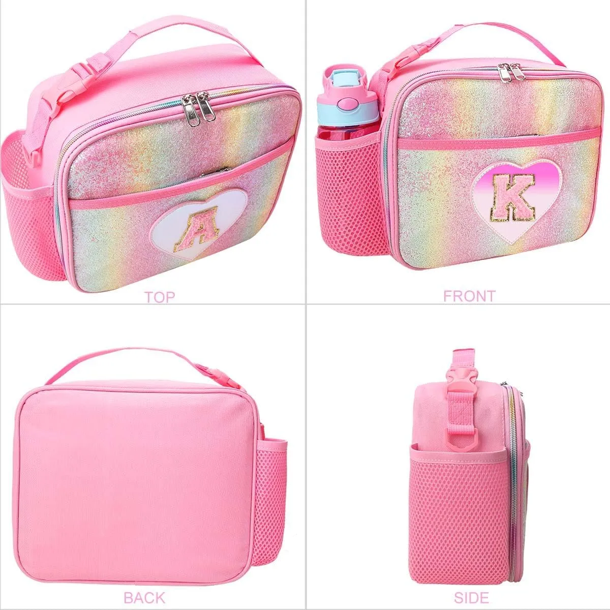 RHCPFOVR Kids Initial Lunch Bag - Insulated Lunch Box for Boys Girls,Washable Lunch Bag and Reusable Toddler Leak-proof Lunchbox for School and Daycare Pink Z