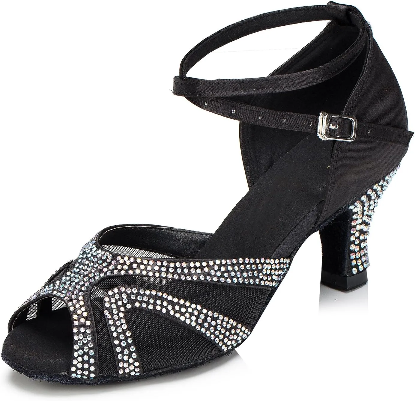 Rhinestones Ballroom Dance Shoes Women Latin Salsa Bachata Performance Dance Shoes Suede Sole