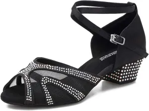 Rhinestones Ballroom Dance Shoes Women Latin Salsa Bachata Performance Dance Shoes Suede Sole