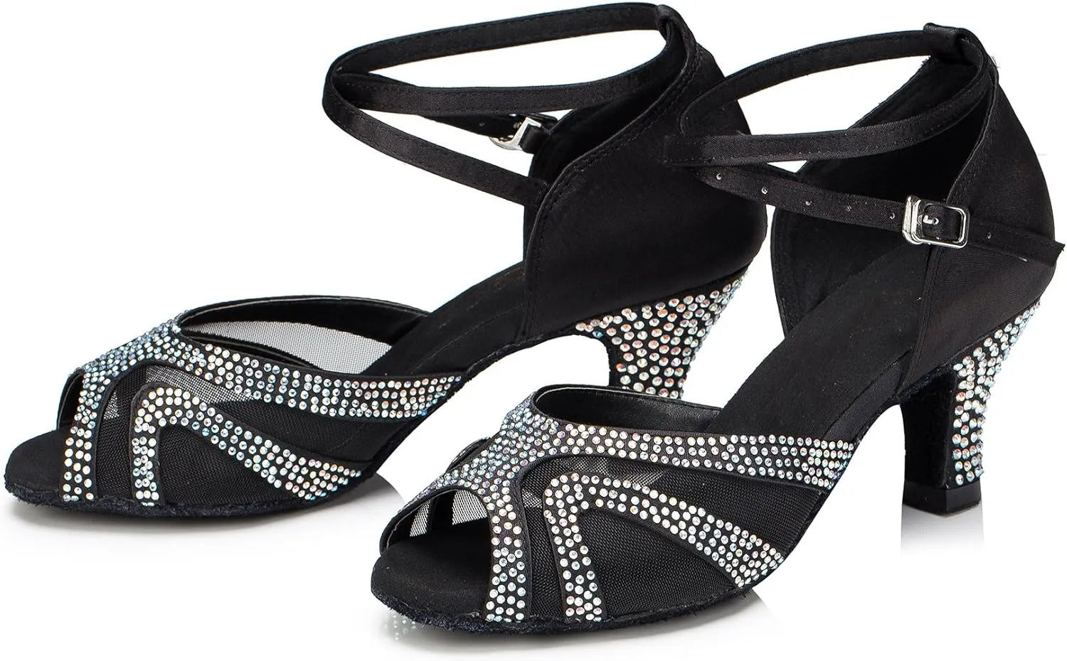 Rhinestones Ballroom Dance Shoes Women Latin Salsa Bachata Performance Dance Shoes Suede Sole