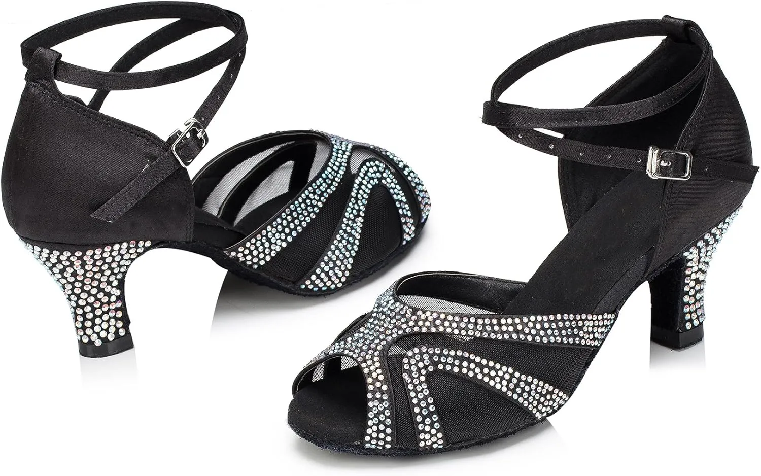 Rhinestones Ballroom Dance Shoes Women Latin Salsa Bachata Performance Dance Shoes Suede Sole
