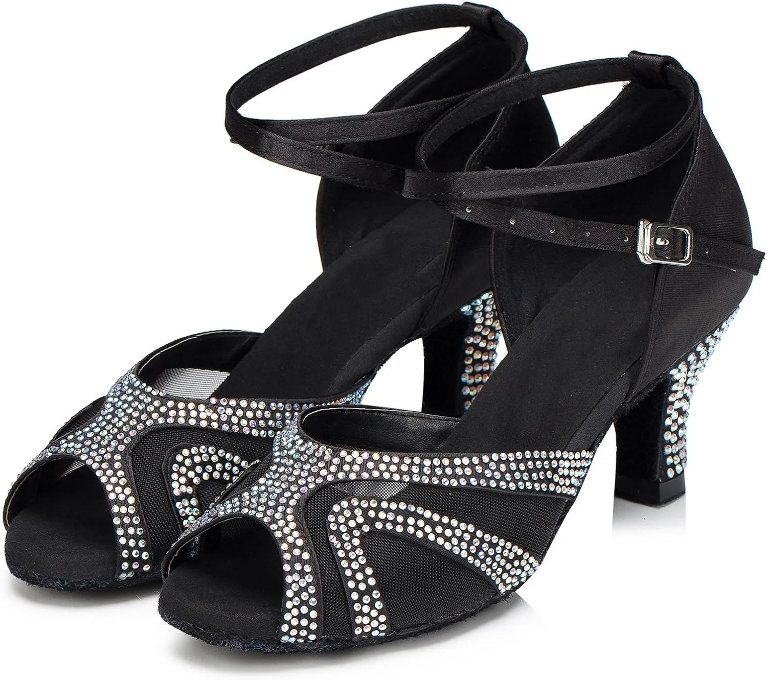 Rhinestones Ballroom Dance Shoes Women Latin Salsa Bachata Performance Dance Shoes Suede Sole