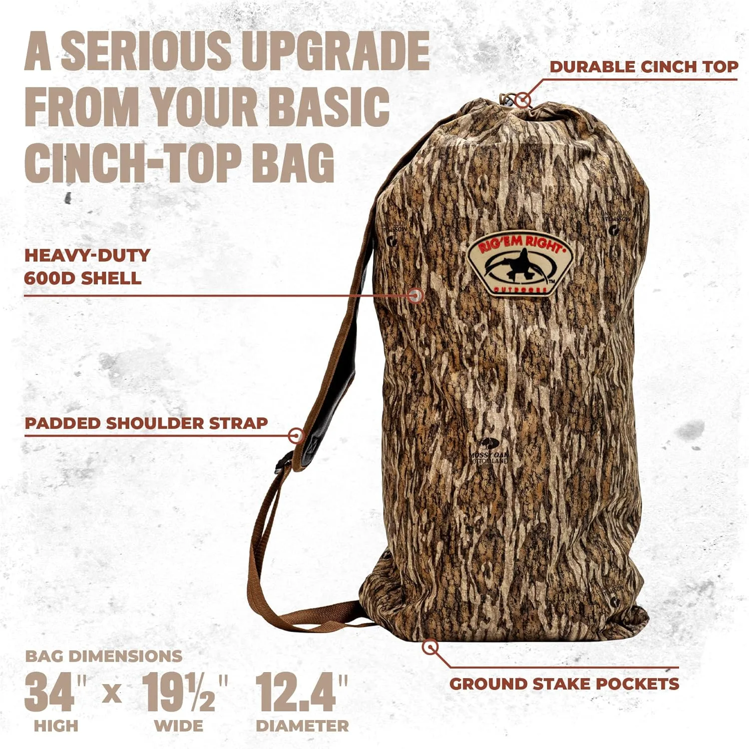 Rig'Em Right Turkey Decoy Bag, Bottomland, Padded Shoulder Strap, Heavy Duty 600D Shell and Durable Cinch Top