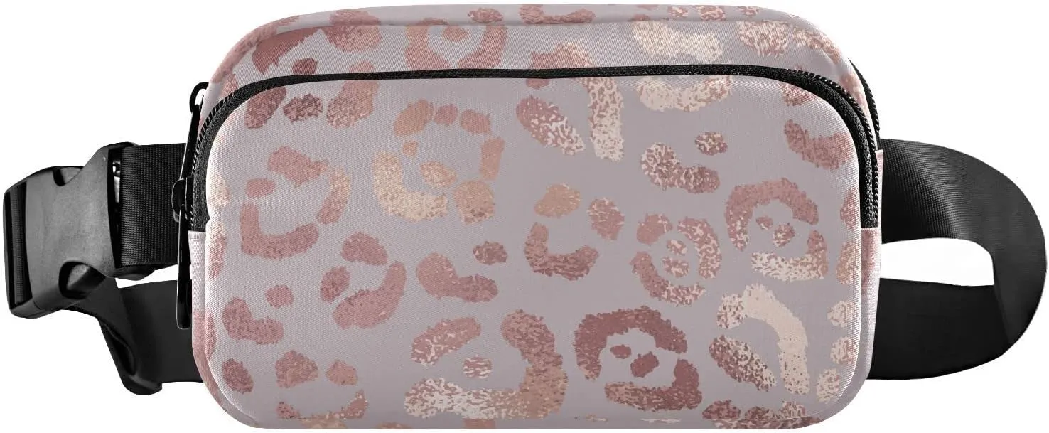 Rose Gold Leopard Fanny Packs for Women Men Crossbody Bag Fashion Waist Packs Waterproof Sling Bag Belt Bag Waist Pouch with Adjustable Strap for Travel Hiking Running Cycling Bum Bag Shoulder