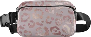 Rose Gold Leopard Fanny Packs for Women Men Crossbody Bag Fashion Waist Packs Waterproof Sling Bag Belt Bag Waist Pouch with Adjustable Strap for Travel Hiking Running Cycling Bum Bag Shoulder