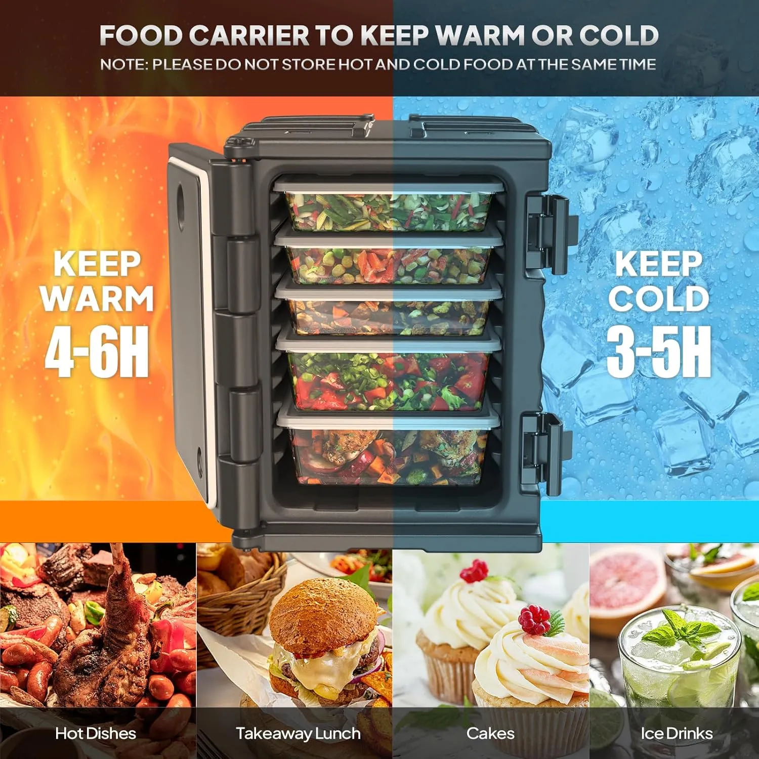ROVSUN Insulated Food Pan Carrier, Hot Box Food Warmer w/Wheels Double Buckles & Handles, Stackable Hot Boxes for Catering Family Party Restaurant Canteen