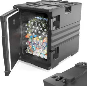 ROVSUN Insulated Food Pan Carrier, Hot Box Food Warmer w/Wheels Double Buckles & Handles, Stackable Hot Boxes for Catering Family Party Restaurant Canteen