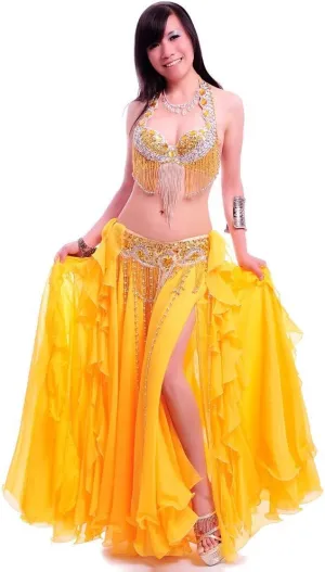 ROYAL SMEELA Belly Dance Costume Set for Women Belly Dance Bra and Belt Chiffon Dancing Skirts Professional Outfit 3pcs