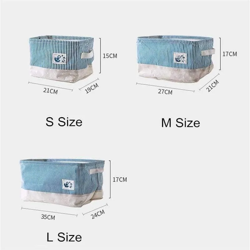 Rynx | Blue striped storage basket for books toys clothing organizer cotton foldable laundry basket home storage & organization
