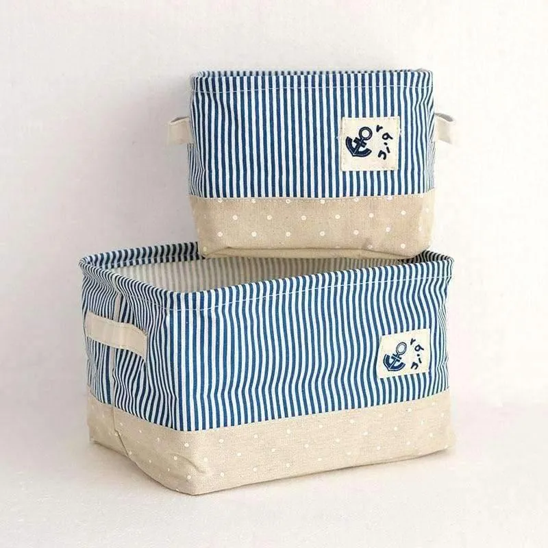 Rynx | Blue striped storage basket for books toys clothing organizer cotton foldable laundry basket home storage & organization