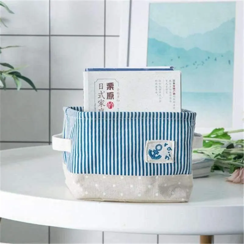 Rynx | Blue striped storage basket for books toys clothing organizer cotton foldable laundry basket home storage & organization