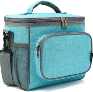 Rynx | Flowfly Insulated Reusable Lunch Box Adult Large Lunch Box For Women And Men With Adjustable Shoulder Strap Front Pocket With Zipper And Double Large Mesh Pocket On The Side, Sea#Blue