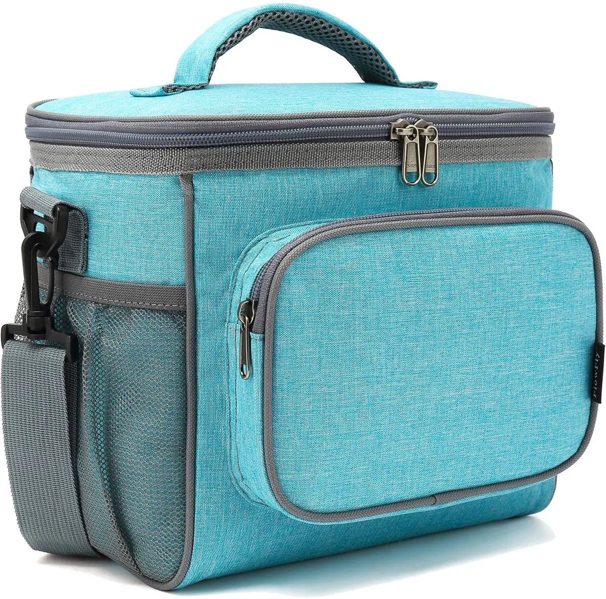Rynx | Flowfly Insulated Reusable Lunch Box Adult Large Lunch Box For Women And Men With Adjustable Shoulder Strap Front Pocket With Zipper And Double Large Mesh Pocket On The Side, Sea#Blue