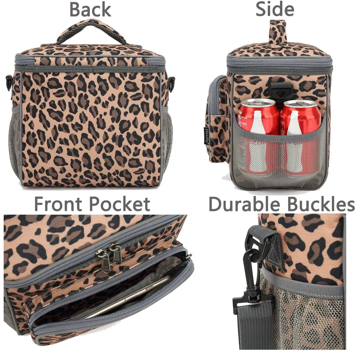 Rynx | Flowfly Insulated Reusable Lunch Box Adult Large Lunch Box For Women And Men With Adjustable Shoulder Strap Front Pocket With Zipper And Double Large Mesh Pocket On The Side, Sea#Blue