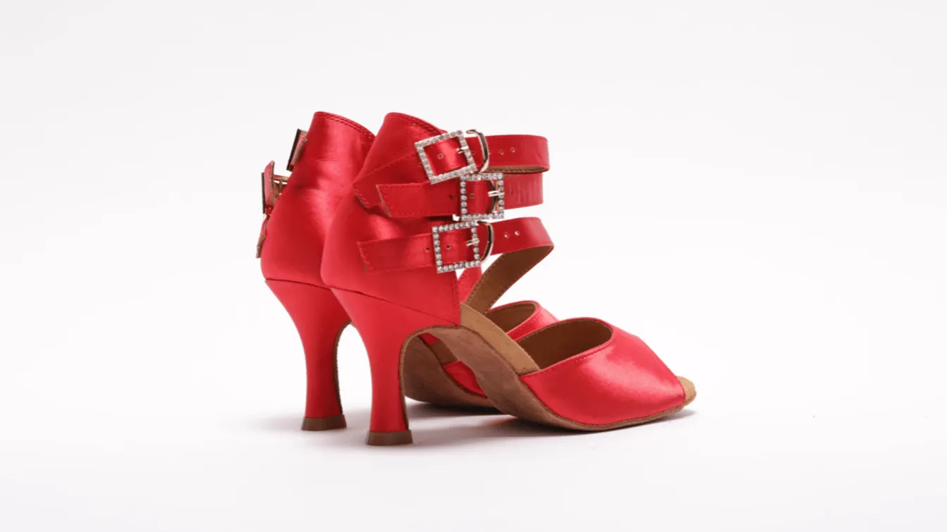 S248 - Ladies, Peep Toe, 3 Inch Flared Heel, Unique 3 Ankle Strap Dance Shoe