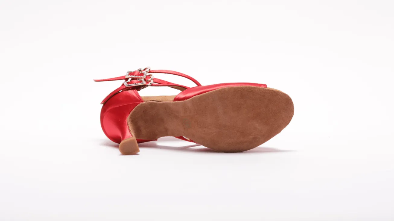 S248 - Ladies, Peep Toe, 3 Inch Flared Heel, Unique 3 Ankle Strap Dance Shoe